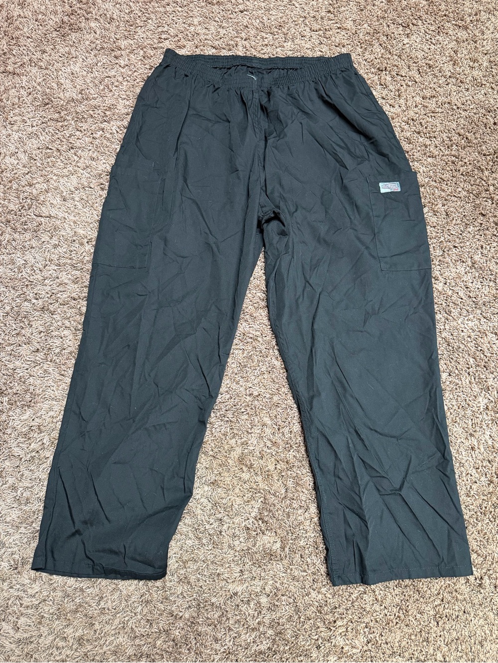 Landau Black Cargo Scrub Pants with Drawstring